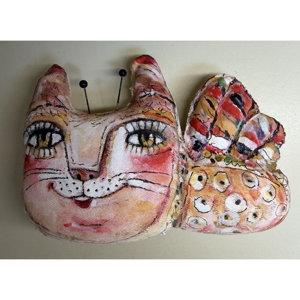 MiliaArt Emilia Perussi Signed 2018 Original Folk Art Cat Butterfly Sculpture